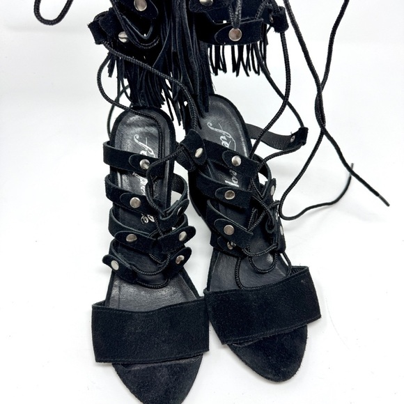 Free People Solstice Suede Fringe Wedge Sandals Black - Picture 10 of 16